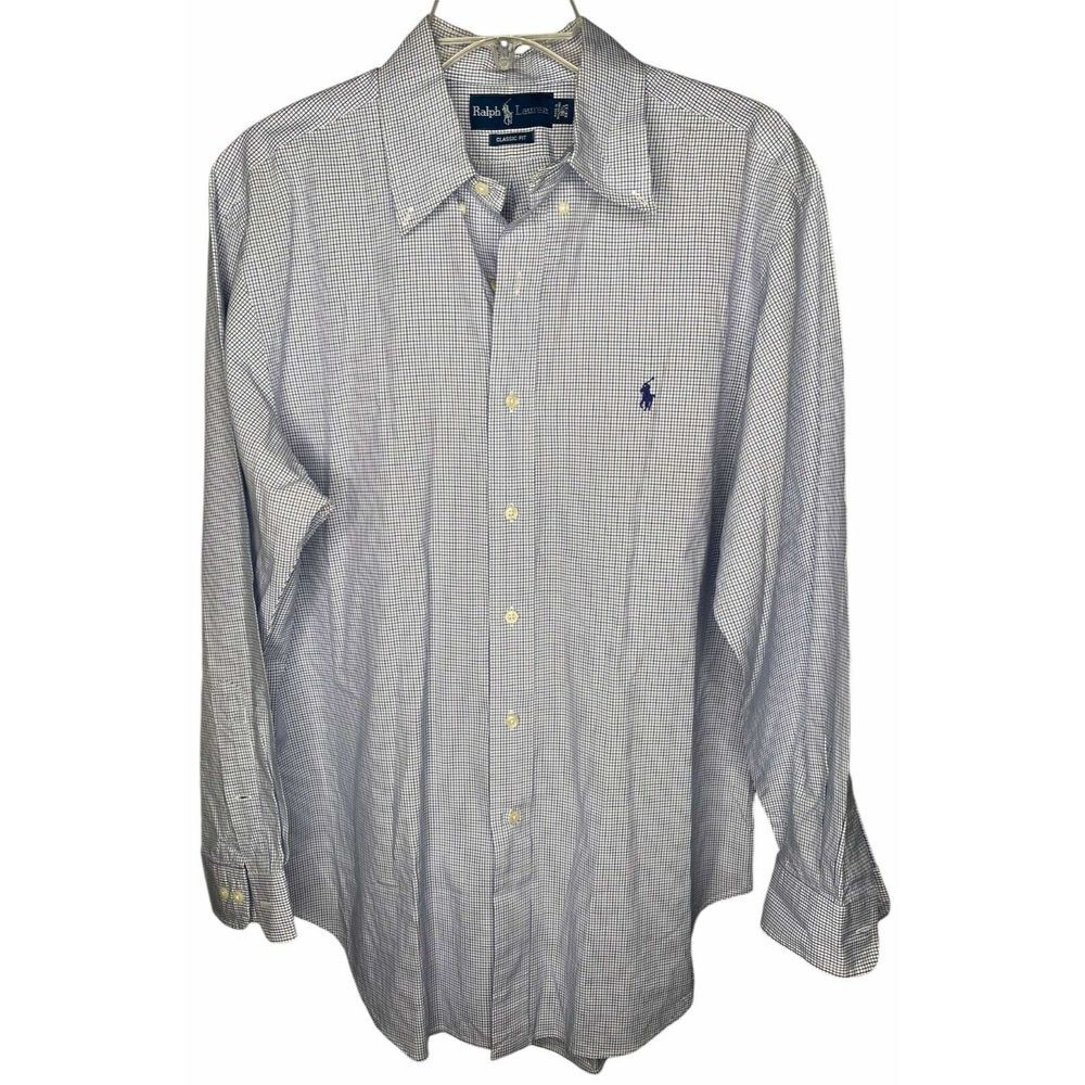 Ralph Lauren dress shirt mens neck size 16.5in - 32/33 - blue‎ white classic fit